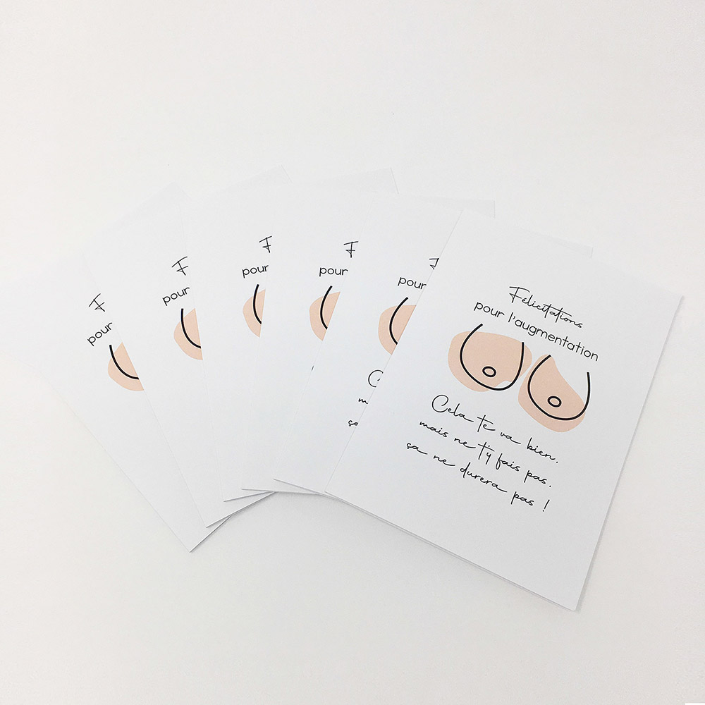 étalage devanture carte de souhait blanche motif de seins