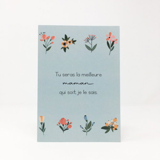 devanture carte de souhait bleu avec fleurs