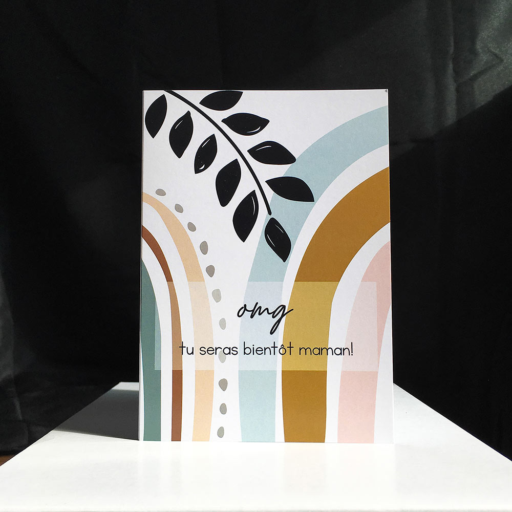 devanture carte de souhait coloré et feuillage sur fond noir